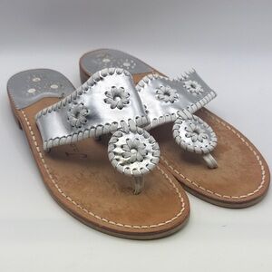 Jack Rogers Silver Braided Floral Toe-Post Sandals